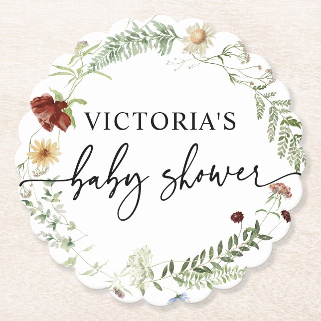 Porta-copo De Papel Elegante Chá de fraldas de Flores Selvagens (Frente)