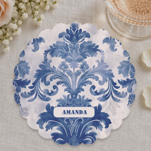 Porta-copo De Papel Elegante damasco Azul toile de jouy monograma