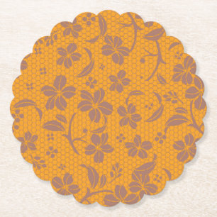 Porta-copo De Papel Elegante Design de Renda Laranja Dourada