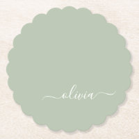 Elegante do Monograma Moderno Minimalista Verde Sa