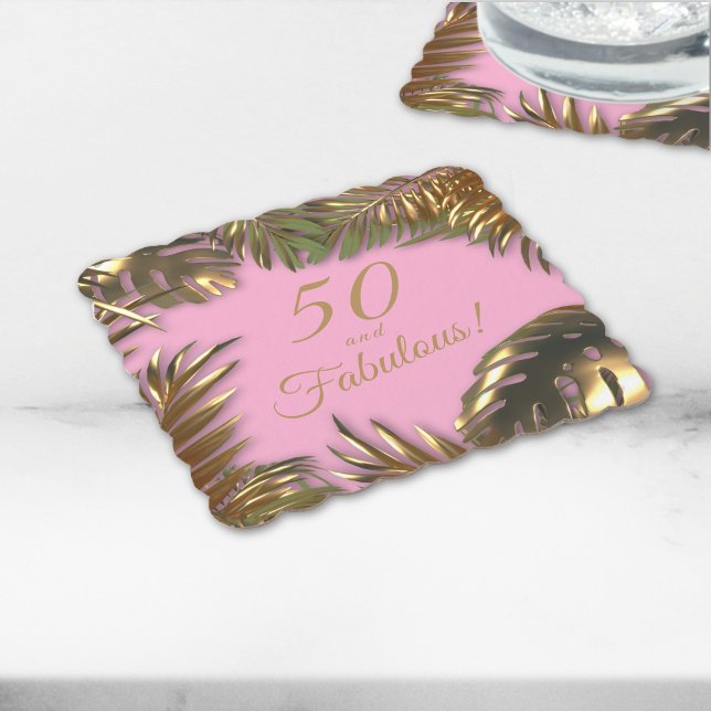 Porta-copo De Papel Elegante Dourado Rosa 50 Fabuloso Aniversário (Criador carregado)