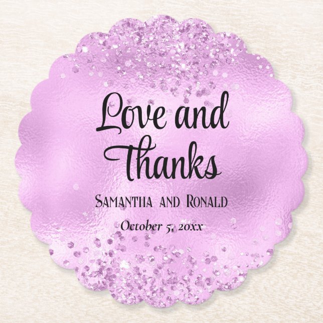 Porta-copo De Papel Elegante Faux Lilac Glitter e Foil Wedes (Frente)