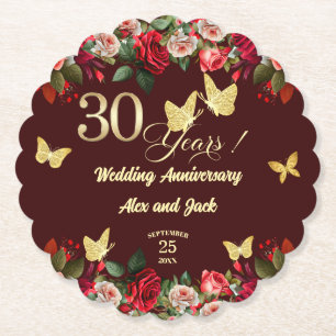Porta-copo De Papel Elegante Floral Ouro Aniversário de 30 Anos de Cas