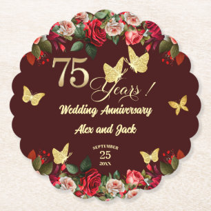 Porta-copo De Papel Elegante Floral Ouro Aniversário de 75 anos de Cas