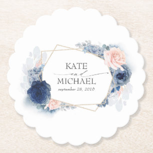 Porta-copo De Papel Elegante Floral Rosa e Azul Dusty