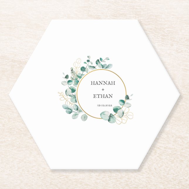 Porta-copo De Papel Elegante Folhagem Dourada Eucalipto Personalizado  (Frente)