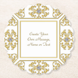 Porta-copo De Papel Elegante Moldura Ornamentada Dourada com Acento de