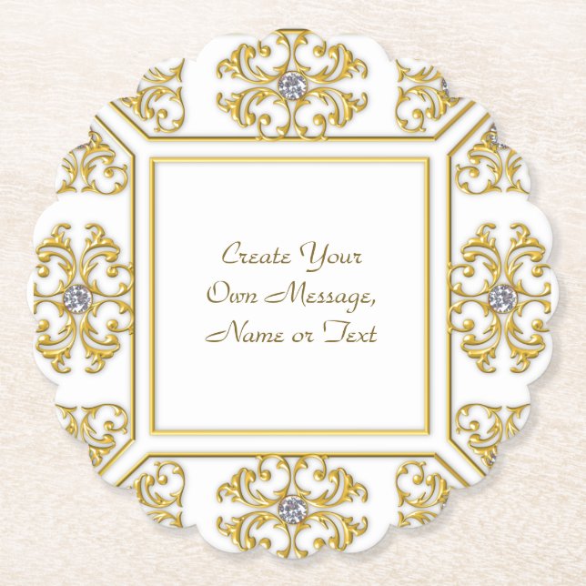 Porta-copo De Papel Elegante Moldura Ornamentada Dourada com Acento de (Frente)