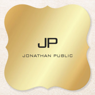 Porta-copo De Papel Elegante Monograma Moderno Faux Dourada Modelo