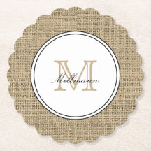 Elegante Monograma Nome Estilo Chic Campo em juta