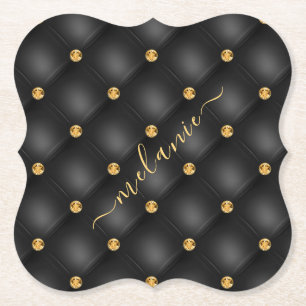 Porta-copo De Papel Elegante Ouro Preto Diamante Tufted Luxo Seu Nome