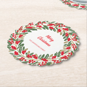 Porta-copo De Papel Elegante Red Wreath Holly Berries Dourado Xmas