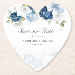 Porta-copo De Papel Elegante Salve nossa Data Script Floral Aquarela