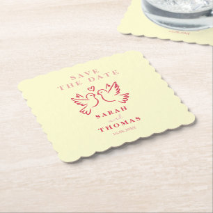 Porta-copo De Papel elegante vintage rosa amarelo aves salve a data
