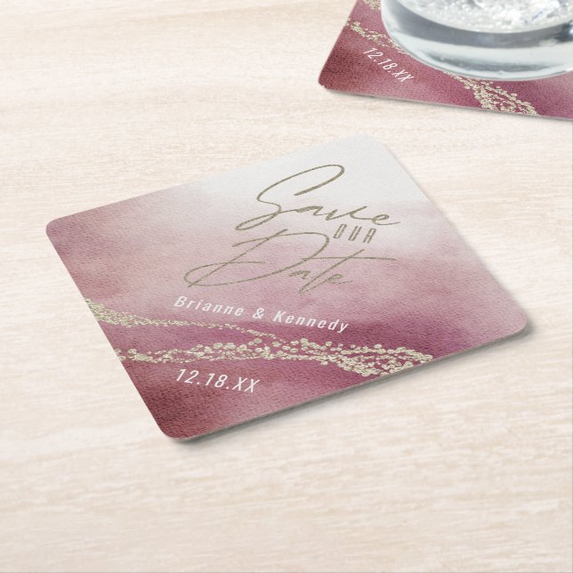 Porta-copo De Papel Elegante Watercolor Burgundy e Dourado Salvar a Da (Angular)