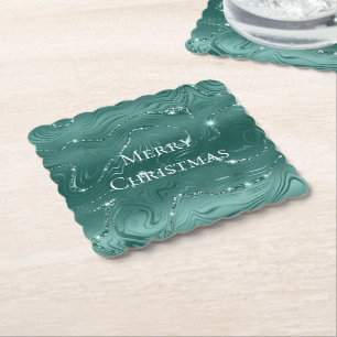 Porta-copo De Papel Emerald Green Glitzy Marble Christmas