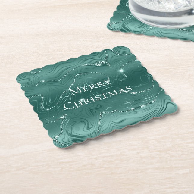 Porta-copo De Papel Emerald Green Glitzy Marble Christmas (Angular)