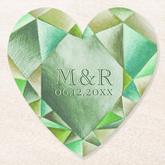 Porta-copo De Papel Emerald Watercolor Heart 55º Aniversário de Casame