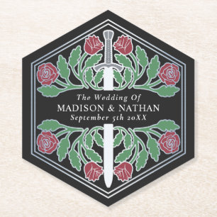 Porta-copo De Papel Espada Floral Medieval Real Preto Prata Casamento