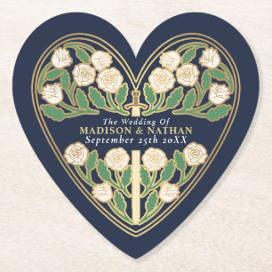 Porta-copo De Papel Espada Floral Real Branco Casamento Dourado Azul