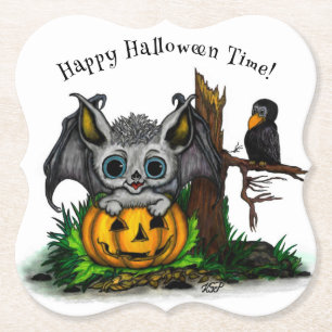 Porta-copo De Papel Esperando o Halloween, Cute Bat e Raven