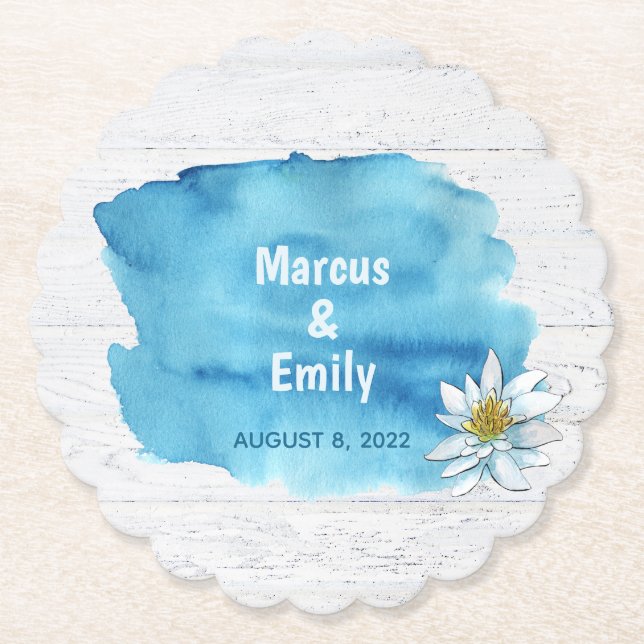 Porta-copo De Papel esplendor de aquarelas azuis na madeira de madeira (Frente)