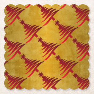 Porta-copo De Papel Estêncil da árvore de Natal Vermelho na Dourada