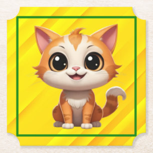 Porta-copo De Papel Estilo de Cartoon de Gato Laranja Bonito - 89738