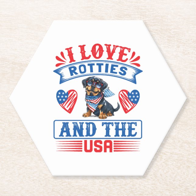 Porta-copo De Papel Eu adoro Rotty e os EUA (Frente)