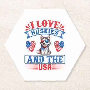 Porta-copo De Papel Eu amo os Huskies siberianos e os EUA