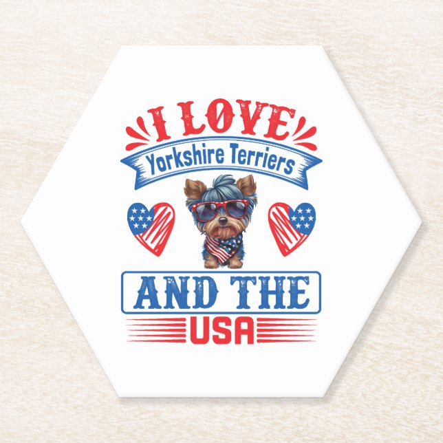 Porta-copo De Papel Eu amo Yorkshire Terriers e os EUA 01 (Frente)