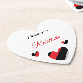 Porta-copo De Papel Eu te amo corações coloridos brancos