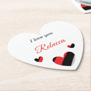 Porta-copo De Papel Eu te amo corações coloridos brancos