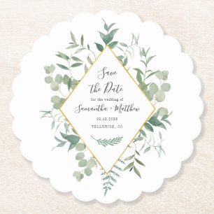 Porta-copo De Papel Eucalipto em Aquarela Save the Date