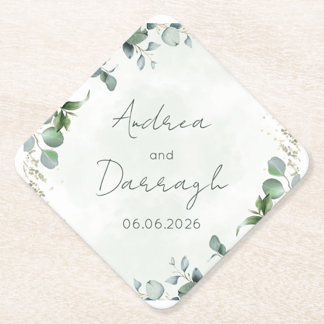 Porta-copo De Papel Eucalipto Wedding Square Paper Coaster 1001A (Frente)