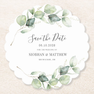 Porta-copo De Papel Eucalyptus Wedding Save the Date Announed (O casam