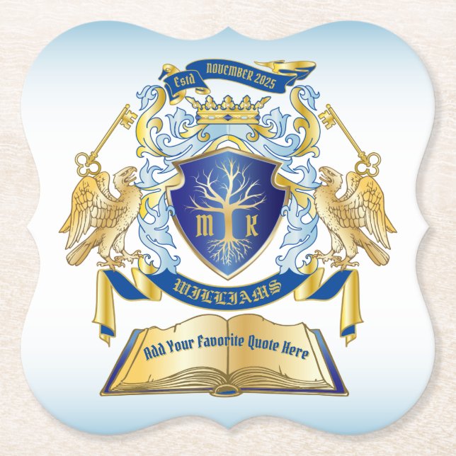 Porta-copo De Papel Faça sua própria chave Emblem Tree Book Dourada Az (Frente)