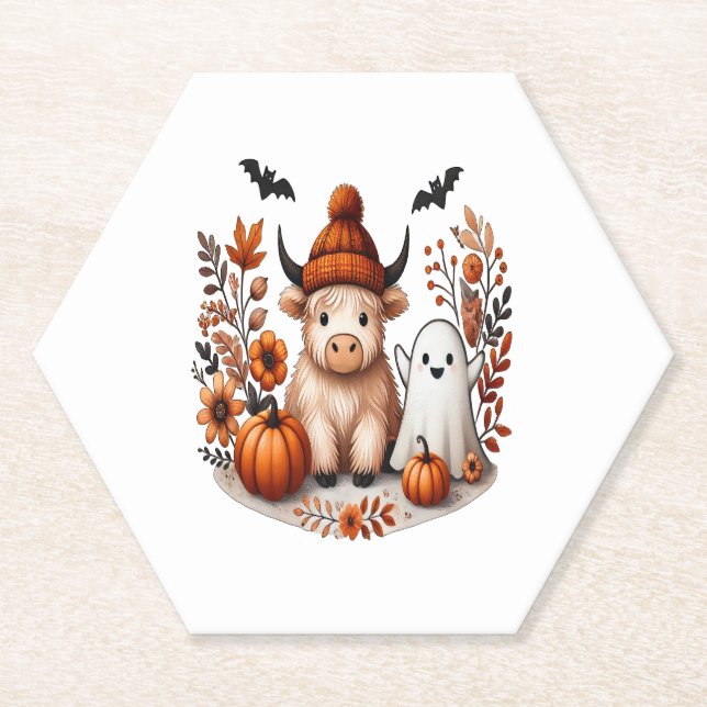 Porta-copo De Papel Fall Highland Cow Ghost , outono (Frente)