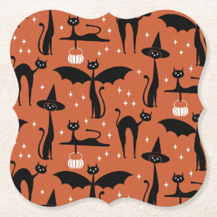Porta-copo De Papel Fantasia de Halloween MCM Gatos Minimalistas Laran