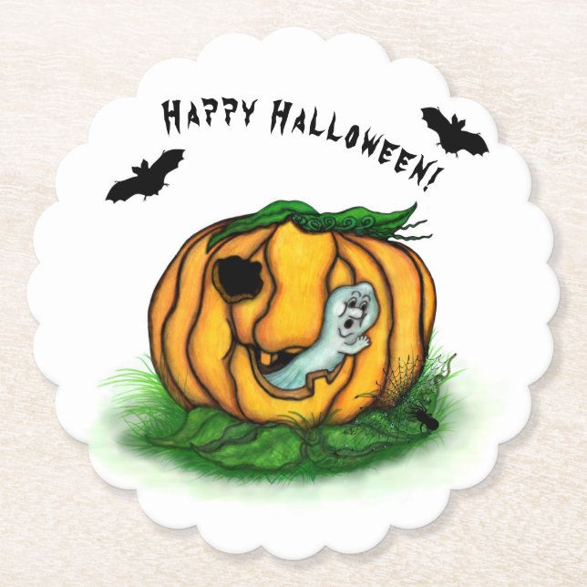 Porta-copo De Papel Fantasma do Halloween, Bat, Ghost e Spider (Frente)