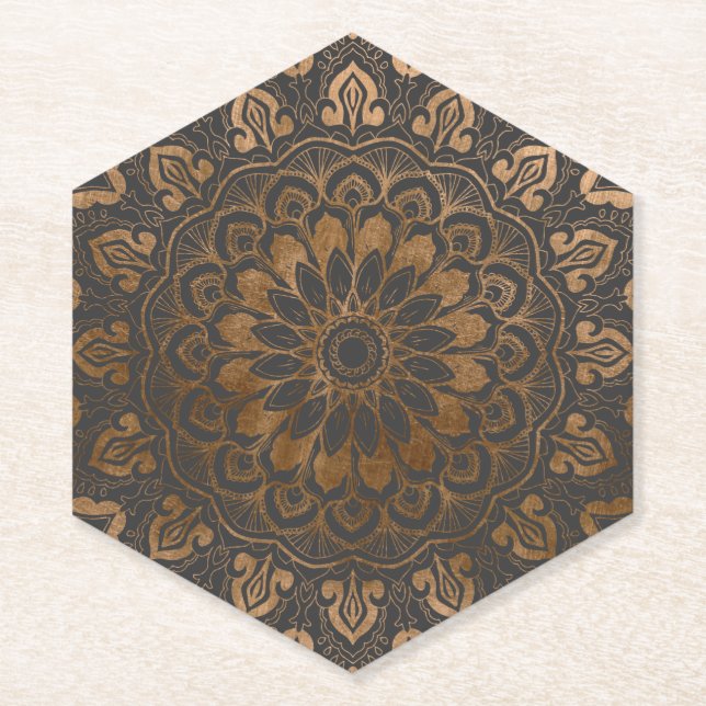Porta-copo De Papel Faux Dourada Shimmer Mandala (Frente)