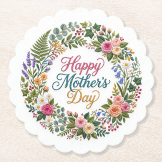 Porta-copo De Papel Faux Embroidery Floral Happy Mother's Day