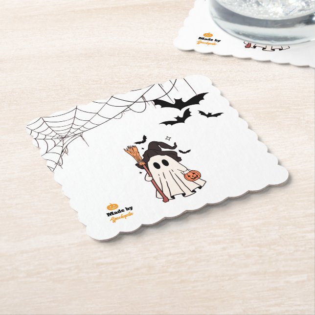 Porta-copo De Papel Feiticeira Fantasma do Halloween com vassoura e ab (Angular)