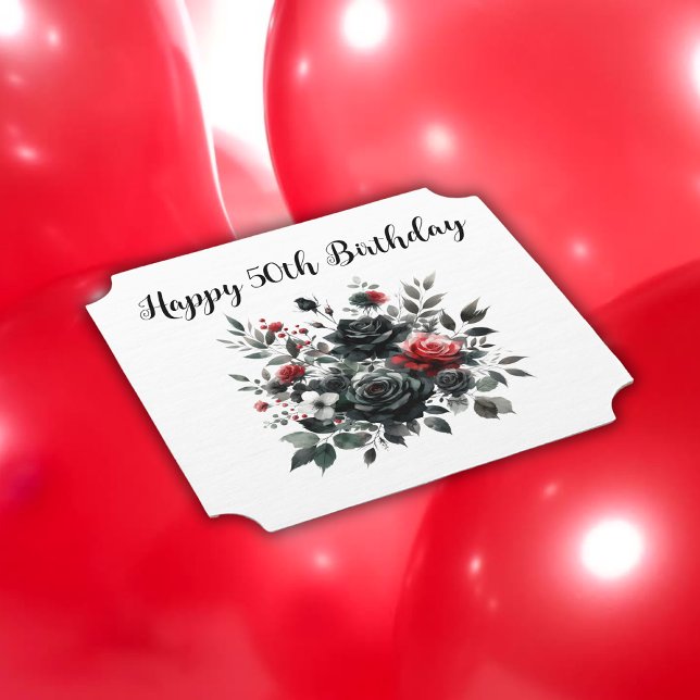 Porta-copo De Papel Feliz 50º aniversário, Rosas vermelhos e negros | (Criador carregado)