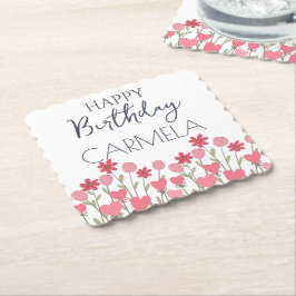 Porta-copo De Papel Feliz Aniversário Coloridos Flores e Corações da p