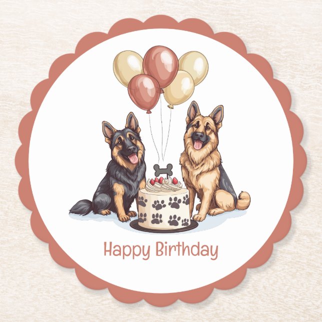 Porta-copo De Papel Feliz aniversário German shepherd Cães Bolo de Ani (Frente)