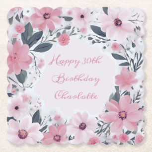 Porta-copo De Papel Feliz Aniversário: Pastel Pink Flowers Floral
