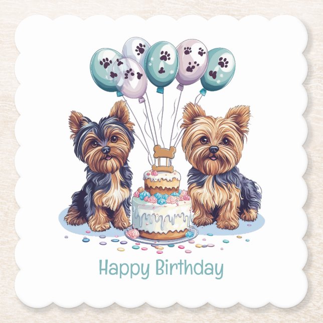 Porta-copo De Papel Feliz aniversário Yorkie Dog (Frente)