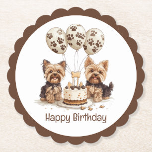Porta-copo De Papel Feliz aniversário Yorkie Dogs