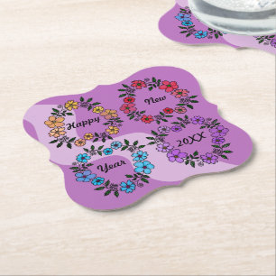 PORTA-COPO DE PAPEL FELIZ ANO NOVO 20XX PERSONALIZADO E FLOWERS WREATH